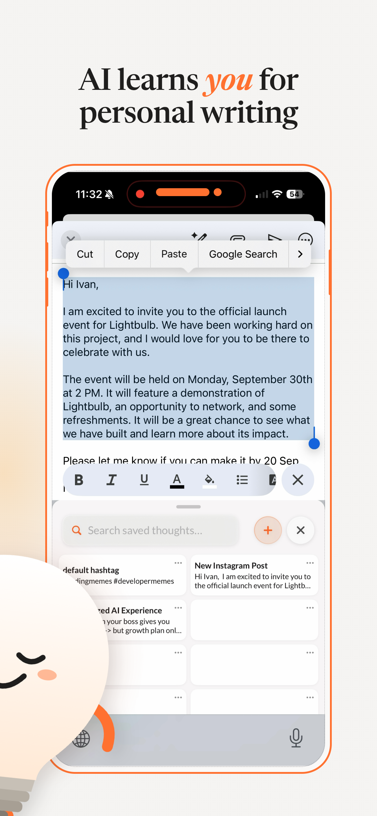 AI learns you for personal writing